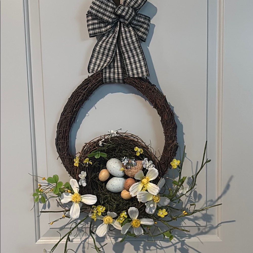 Rustic Spring Wreath Front Door Home Decor Flowers Bird Eggs Hand Crafted Final
